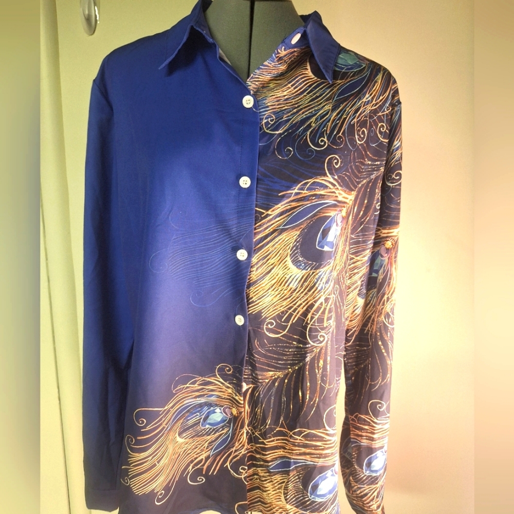 Unique Feather Button Down Blouse XXL